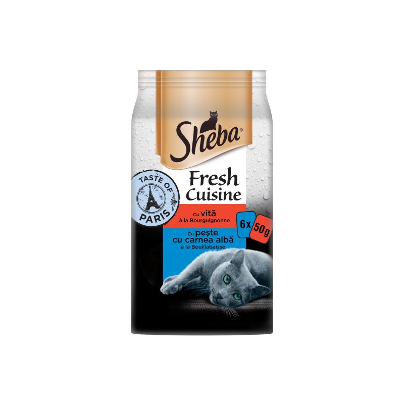 Hrana umeda pentru pisici, Sheba Fresh Cuisine Paris, cu carne de vita si peste, 6 x 50g