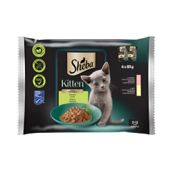Hrana umeda pentru pisici Sheba, junior, somon si carne de pui, in sos, 4 x 85 g