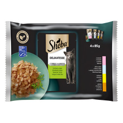 Hrana umeda pentru pisici, Sheba Mix, cu somon, peste alb, pui si curcan, in aspic, 4 x 85 g