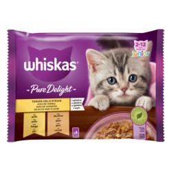 Hrana umeda pentru pisici, Whiskas Pure Delight Selectii, junior, carne de pui si curcan in aspic, 4 plicuri x 85g