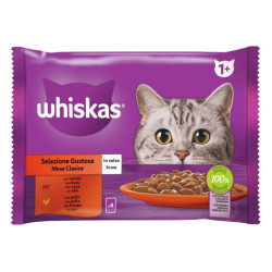 Hrana umeda pentru pisici, Whiskas Selectii clasice, adult, carne de pui si vita in sos, 4 plicuri x 85g