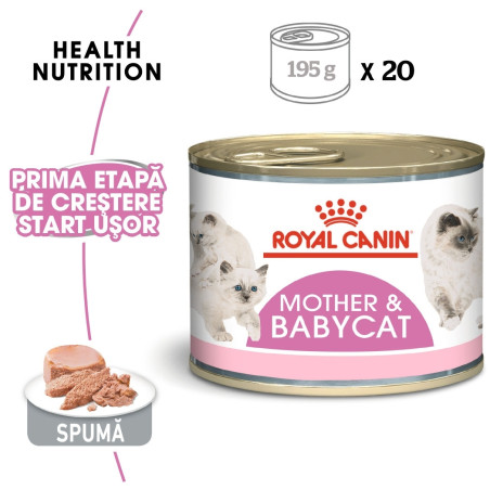 Hrana umeda pisica Royal Canin Mother & BabyCat, mama si puiul, textura spumoasa, 195 g