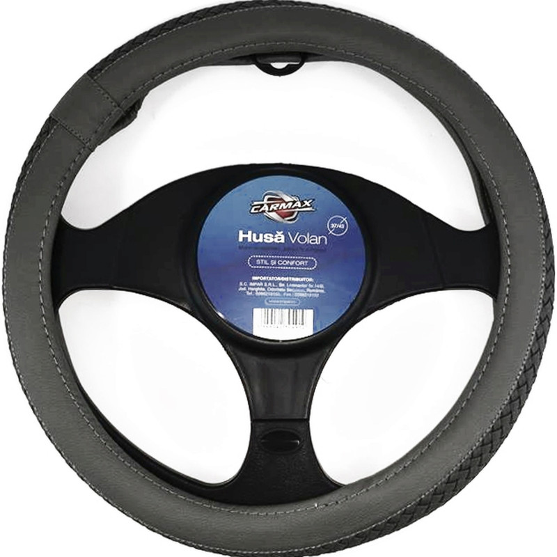 Husa volan auto Carmax Premium, piele sintetica, gri, D 37 - 43 cm