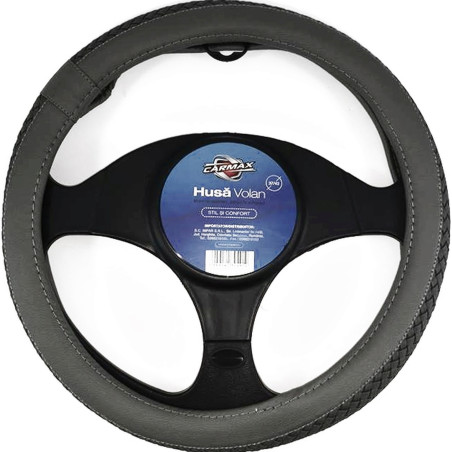 Husa volan auto Carmax Premium, piele sintetica, gri, D 37 - 43 cm