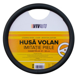 Husa volan auto Kraftmann, VHA20016, piele sintetica, negru, D 37 - 38 cm