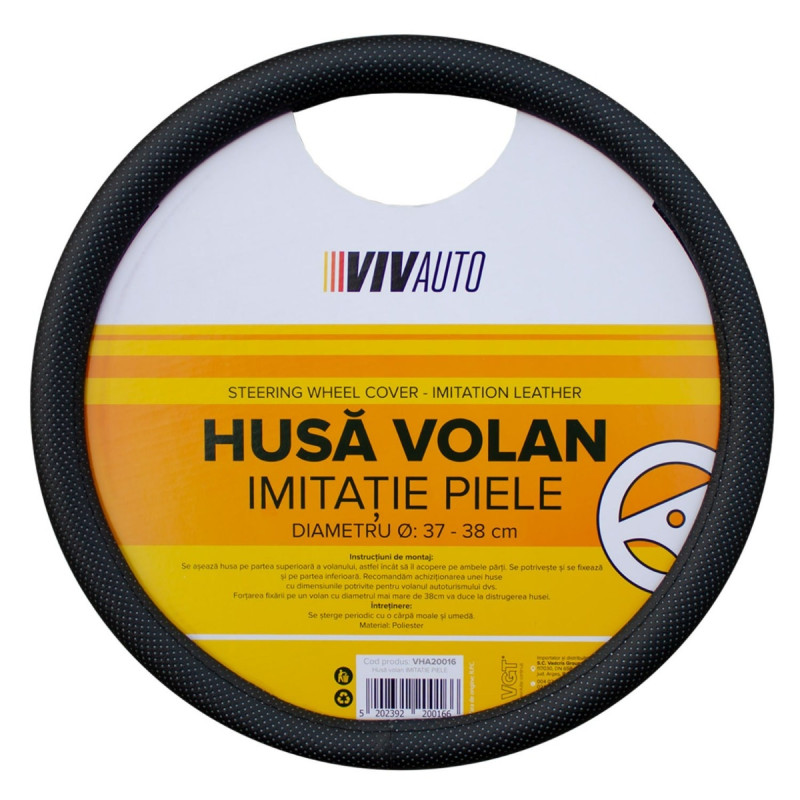 Husa volan auto Kraftmann, VHA20016, piele sintetica, negru, D 37 - 38 cm