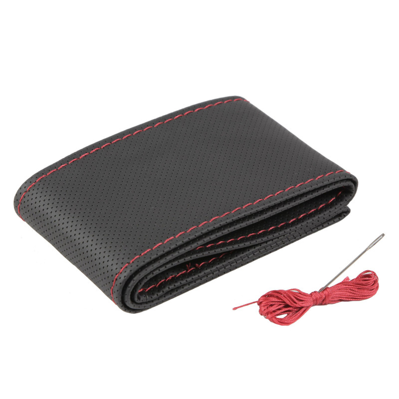 Husa volan auto Otom, piele sintetica, cu snur, negru / rosu, D 37 - 39 cm
