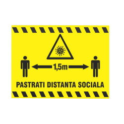 Indicator informare Pastrati distanta sociala 1.5 m, PVC, 20 x 30 cm