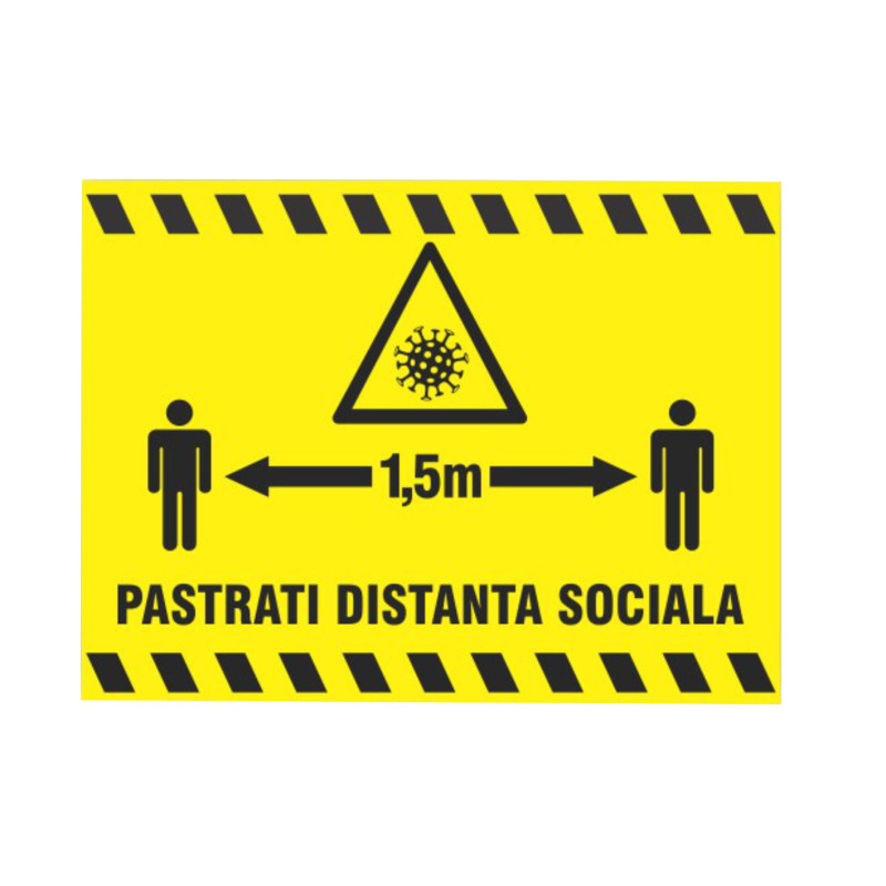 Indicator informare Pastrati distanta sociala 1.5 m, PVC, 20 x 30 cm