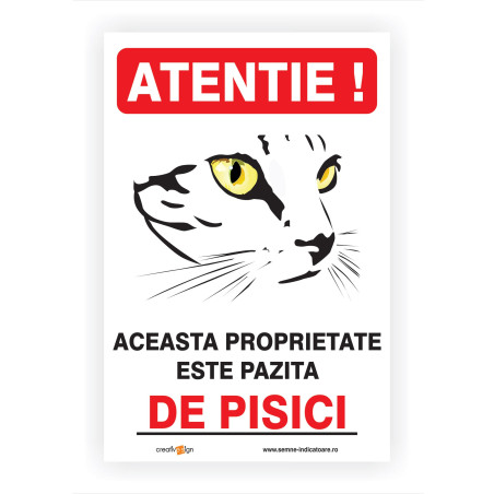 Indicator semnalizare Atentie pisici, PVC, 30 x 20 cm