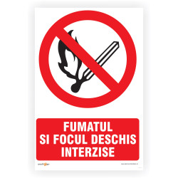 Indicator semnalizare Interzis foc deschis si fumat, PVC, 30 x 20 cm
