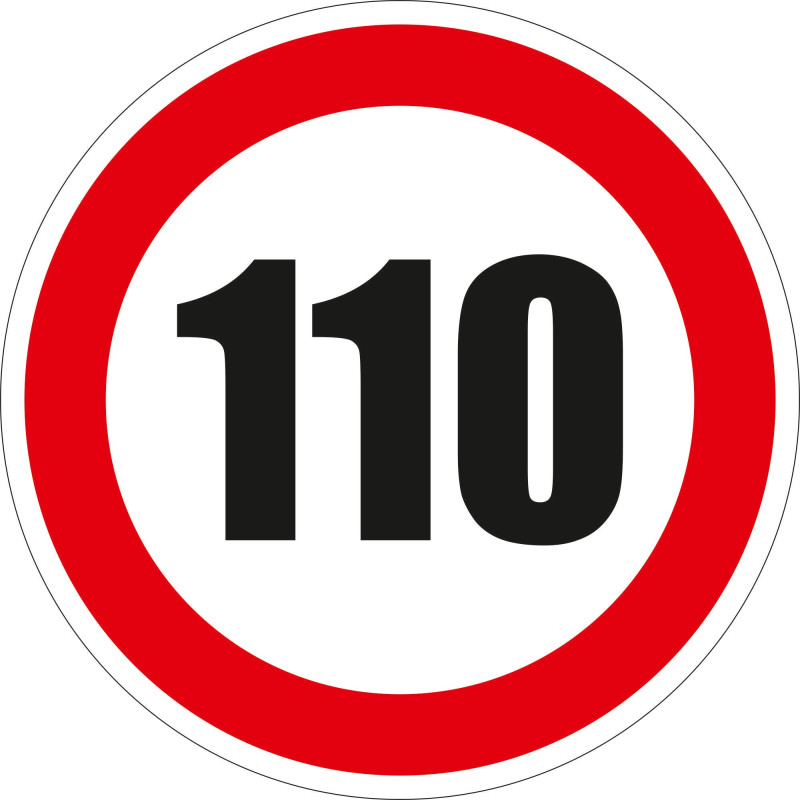 Indicator semnalizare Limitare viteza 110, autocolant, diametru 12 cm