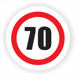 Indicator semnalizare Limitare viteza 70, autocolant, diametru 12 cm