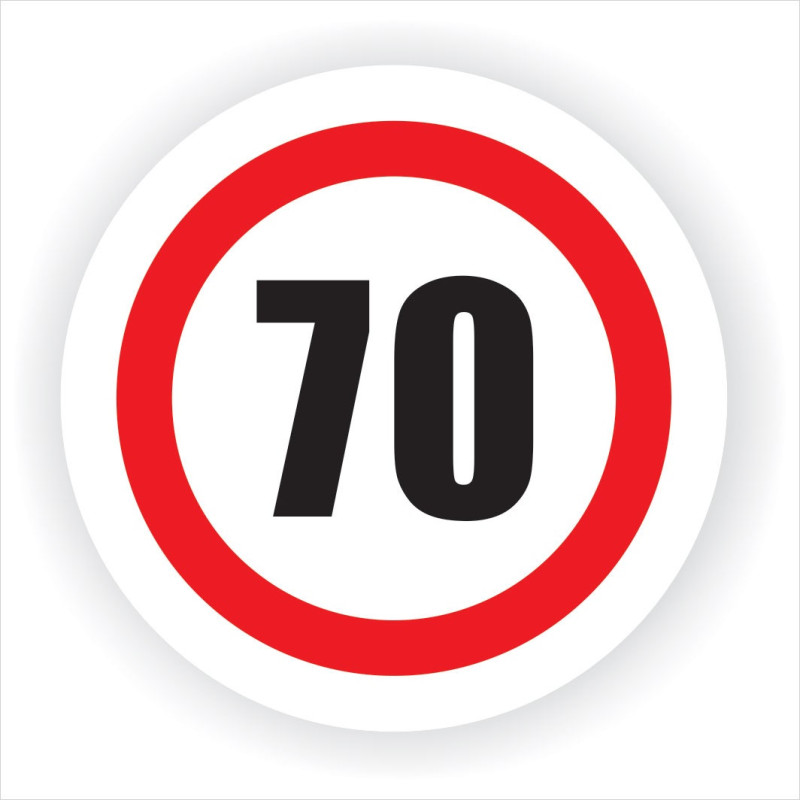 Indicator semnalizare Limitare viteza 70, autocolant, diametru 12 cm