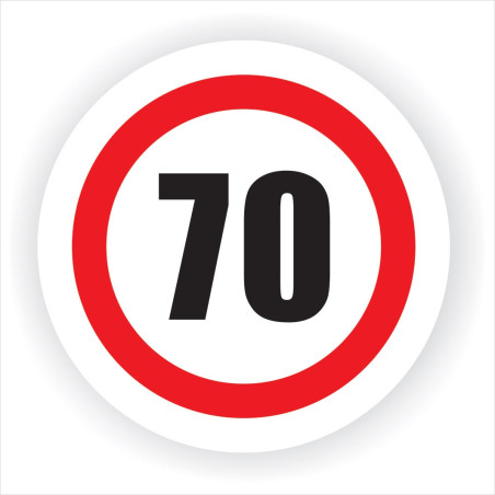 Indicator semnalizare Limitare viteza 70, autocolant, diametru 12 cm