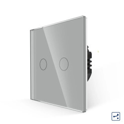 Intrerupator touch dublu cap scara / cap cruce, Luxion LXD-MT-A202G-GY, incastrat, rama din sticla inclusa, gri