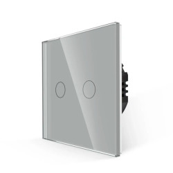 Intrerupator touch dublu cu indicator luminos, Luxion LX-ST-201G-GY, incastrat, rama din sticla inclusa, gri
