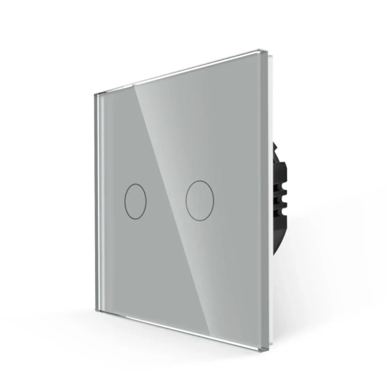 Intrerupator touch dublu cu indicator luminos, Luxion LX-ST-201G-GY, incastrat, rama din sticla inclusa, gri