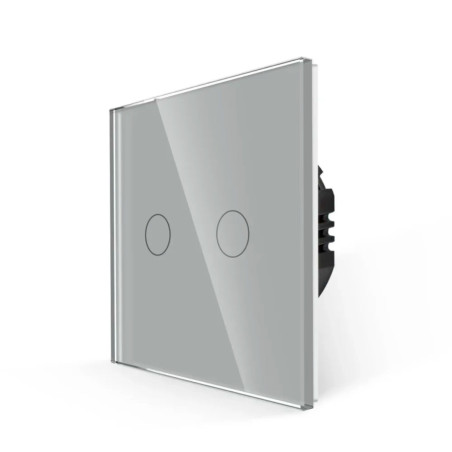 Intrerupator touch dublu cu indicator luminos, Luxion LX-ST-201G-GY, incastrat, rama din sticla inclusa, gri