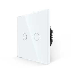 Intrerupator touch dublu cu indicator luminos, Luxion LX-ST-201G-W, incastrat, rama din sticla inclusa, alb