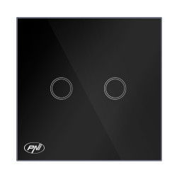 Intrerupator touch dublu cu indicator luminos, PNI SH222, incastrat, negru