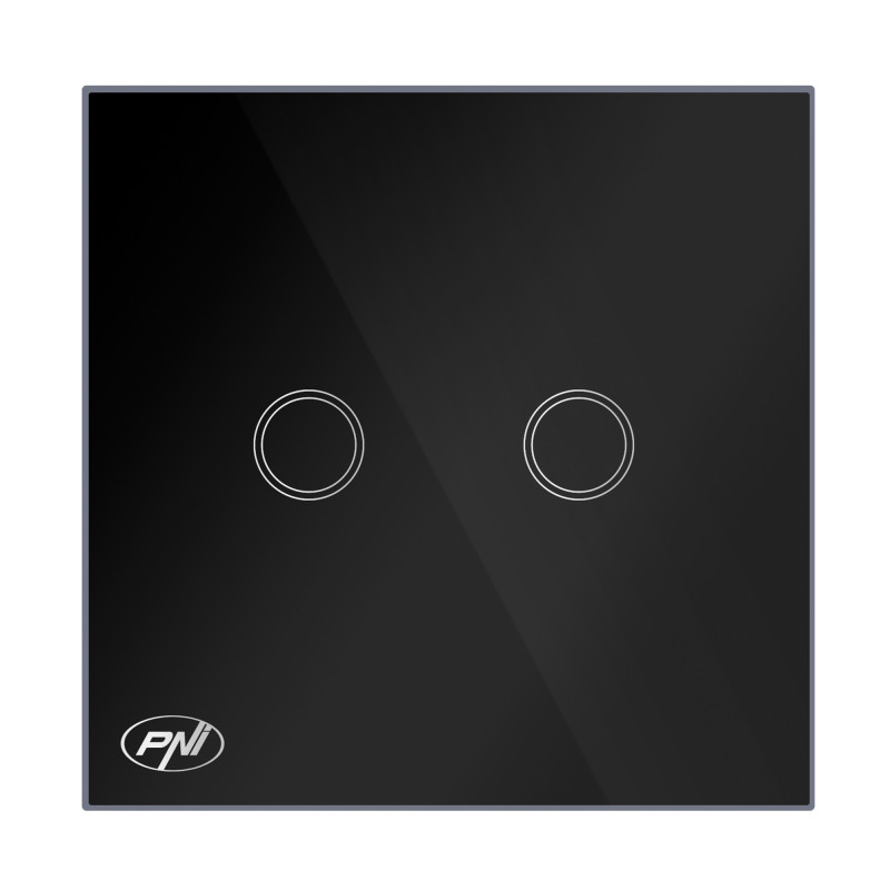 Intrerupator touch dublu cu indicator luminos, PNI SH222, incastrat, negru