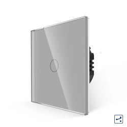 Intrerupator touch simplu cap scara, Luxion LXD-MT-A102G-GY, incastrat, rama din sticla inclusa, gri