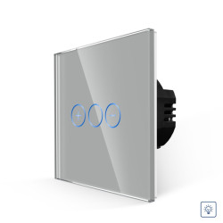 Intrerupator touch simplu cu variator, Luxion LXD-MT-D101G-GY, incastrat, rama din sticla inclusa, gri