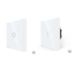 Intrerupator touch simplu RF433 + intrerupator touch tip telecomanda, Luxion LXD-MT-R101/WL1G-W, incastrat, rama din sticla incl