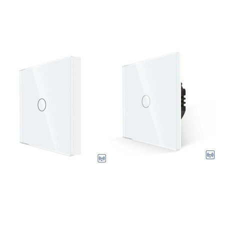 Intrerupator touch simplu RF433 + intrerupator touch tip telecomanda, Luxion LXD-MT-R101/WL1G-W, incastrat, rama din sticla incl