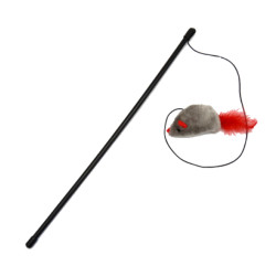 Jucarie pentru pisici Miau Miau HL02, undita cu soricel, plastic + textil, maro, H 40 cm