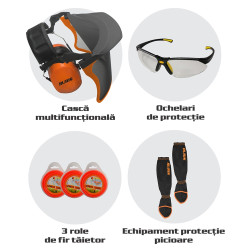 Kit pentru protectie la utilizarea motocoasei, Ruris, fir taietor + casti + ochelari + echipament protectie picioare