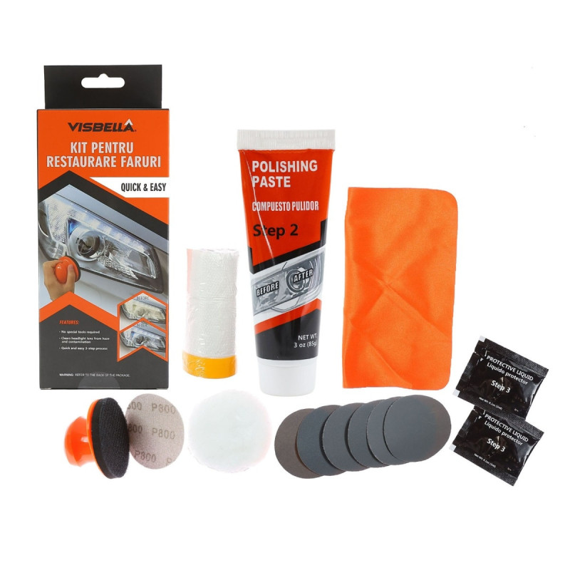 Kit restaurare faruri auto, Visbella, 13 elemente