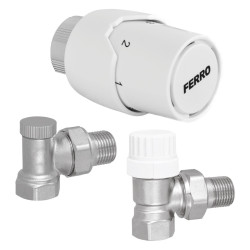 Kit robinet calorifer termostatat + robinet calorifer retur + cap termostat Ferro, alama, 1/2"