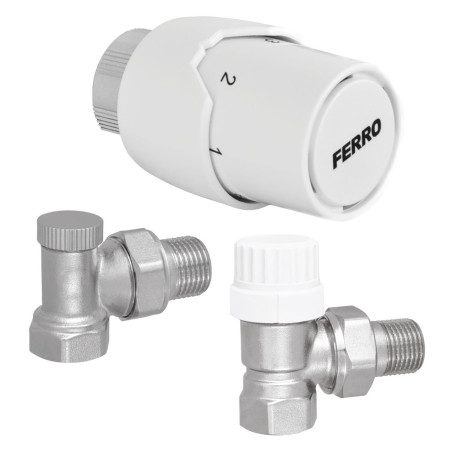 Kit robinet calorifer termostatat + robinet calorifer retur + cap termostat Ferro, alama, 1/2"