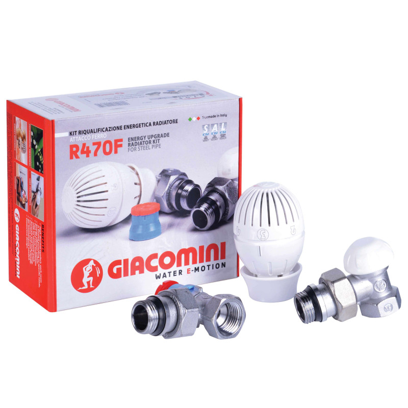 Kit robinet calorifer termostatat + robinet calorifer retur + cap termostat Giacomini R470FX003, alama, 1/2" Kit robinet calorifer termostatat + robinet calorifer retur + cap termostat Giacomini R470FX003, alama, 1/2"