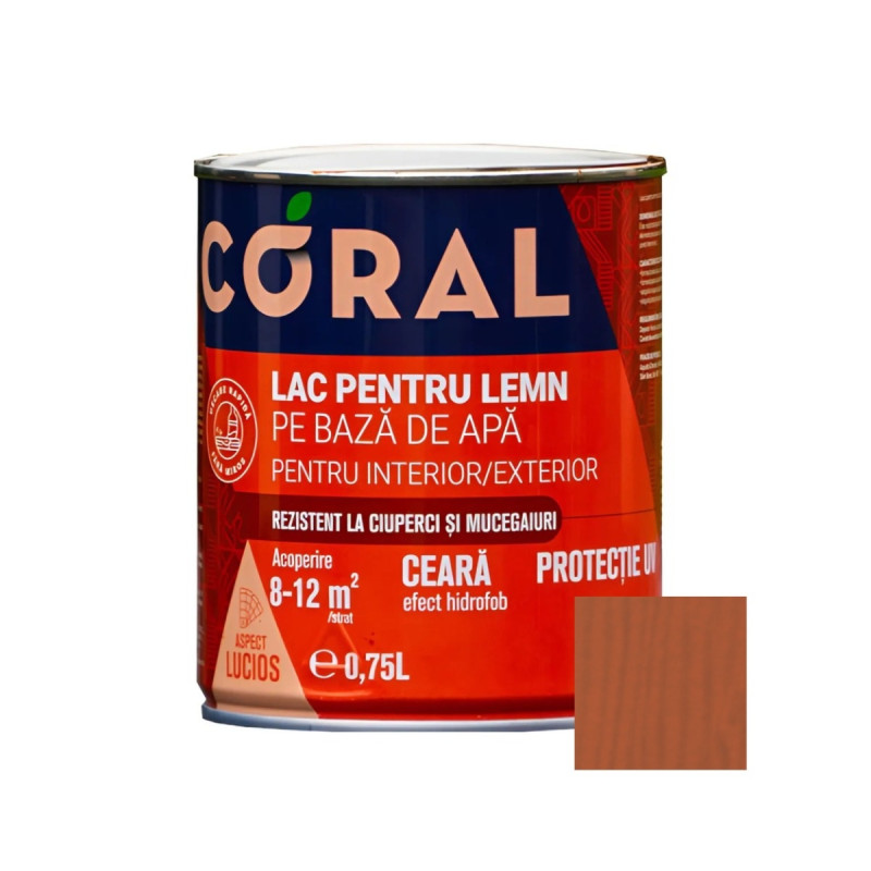 Lac pentru lemn, Coral, alun, pe baza de apa, interior / exterior, 0.75 L