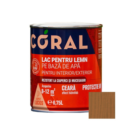Lac pentru lemn, Coral, nuc, pe baza de apa, interior / exterior, 0.75 L