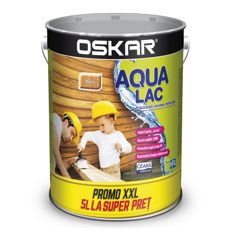Lac pentru lemn Oskar Aqua Lac, mahon, pe baza de apa, interior / exterior, 5 L