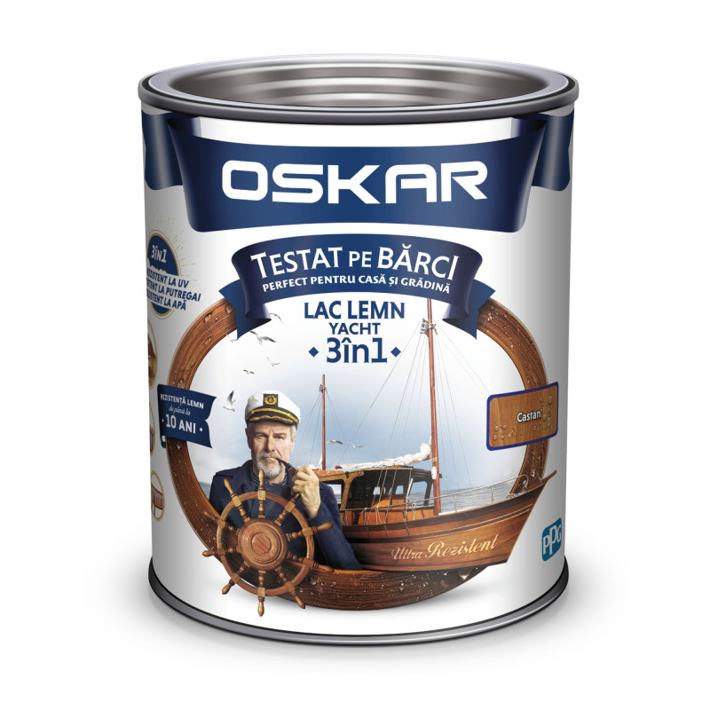 Lac pentru lemn Oskar Yacht, castan, interior / exterior, 0.75 L