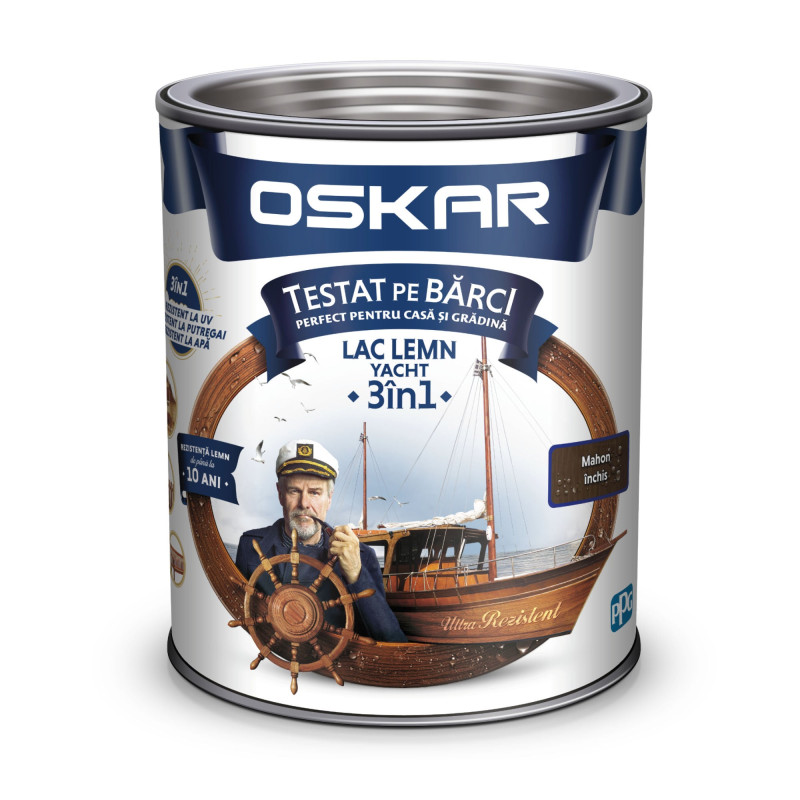 Lac pentru lemn Oskar Yacht, mahon inchis, interior / exterior, 2.5 L
