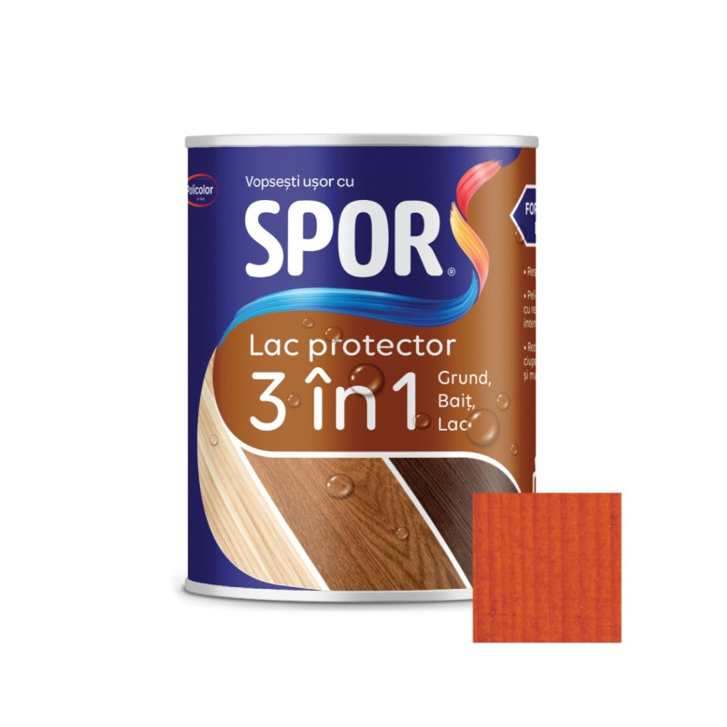 Lac protector 3 in 1 pentru lemn, Spor, cires, lucios, interior / exterior, 0.75 L