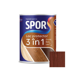Lac protector 3 in 1 pentru lemn, Spor, mahon inchis, lucios, interior / exterior, 0.75 L