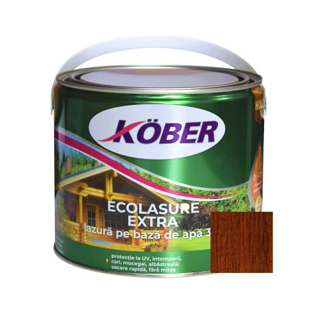 Lac / lazura 3 in 1 pentru lemn, Kober Ecolasure Extra, castan, pe baza de apa, interior / exterior, 2.5 L