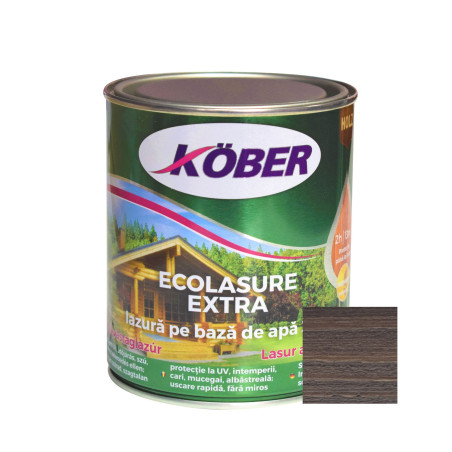 Lac / lazura 3 in 1 pentru lemn, Kober Ecolasure Extra, stejar gri, pe baza de apa, interior / exterior, 0.75 L
