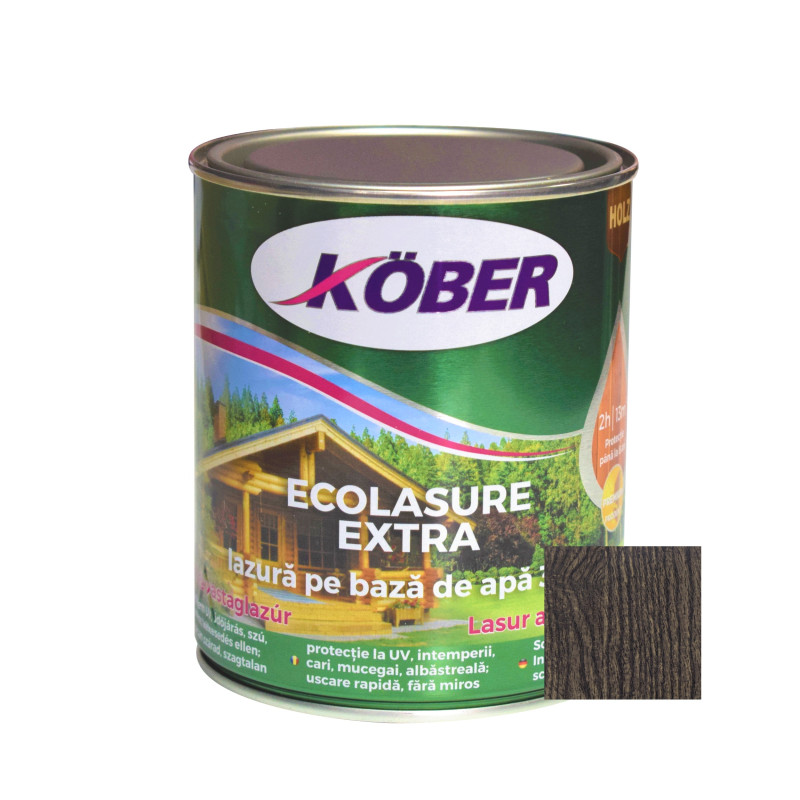 Lac / lazura 3 in 1 pentru lemn, Kober Ecolasure Extra, wenge, pe baza de apa, interior / exterior, 0.75 L