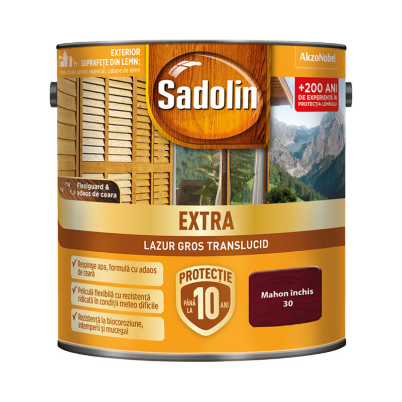 Lac / lazura pentru lemn, Sadolin Extra, mahon inchis, exterior, 2.5 L