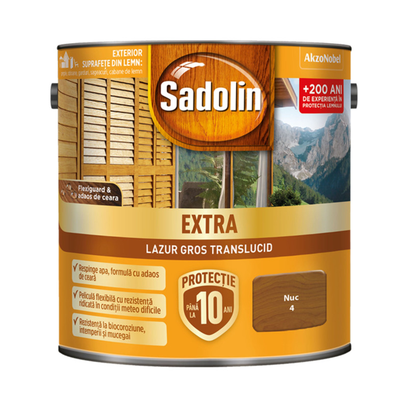 Lac / lazura pentru lemn, Sadolin Extra, nuc, exterior, 2.5 L