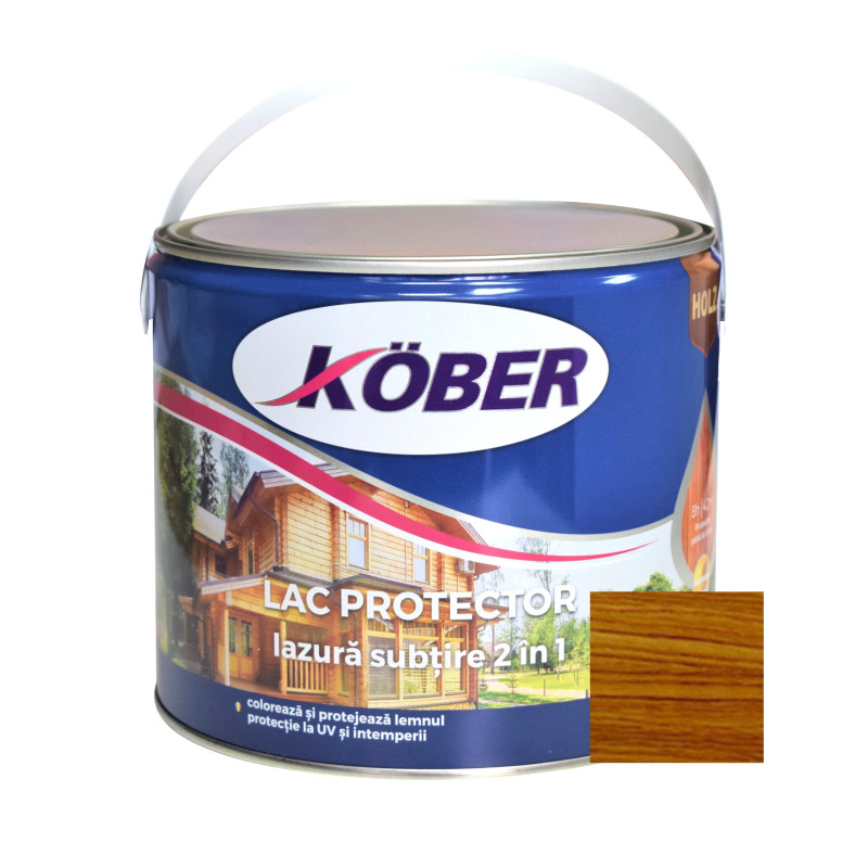 Lac / lazura subtire 2 in 1 pentru lemn, Kober, nuc mediu, interior / exterior, 2.5 L