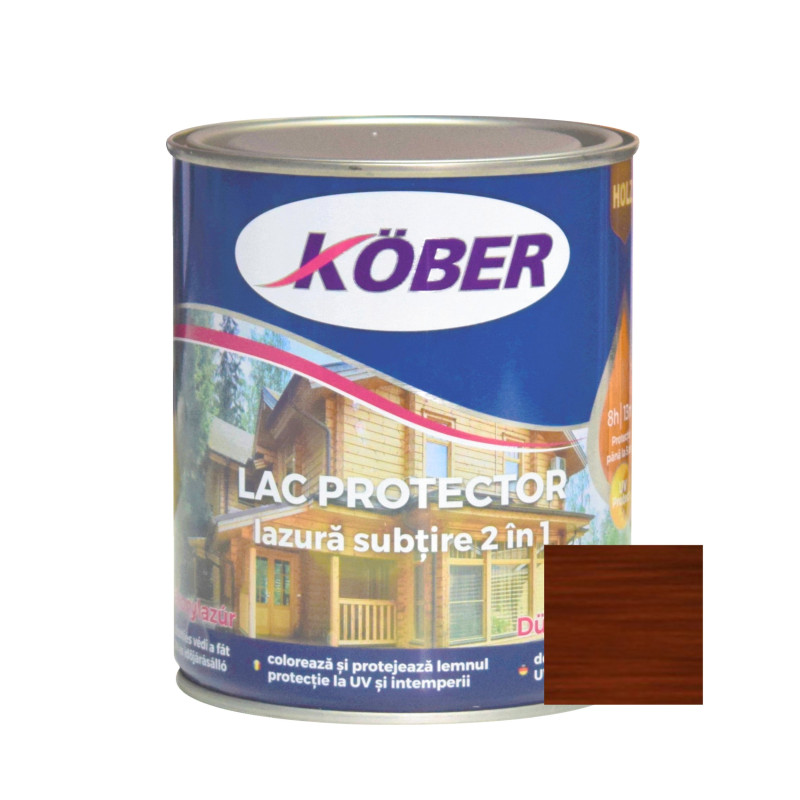 Lac / lazura subtire 2 in 1 pentru lemn, Kober, palisandru, interior / exterior, 0.75 L